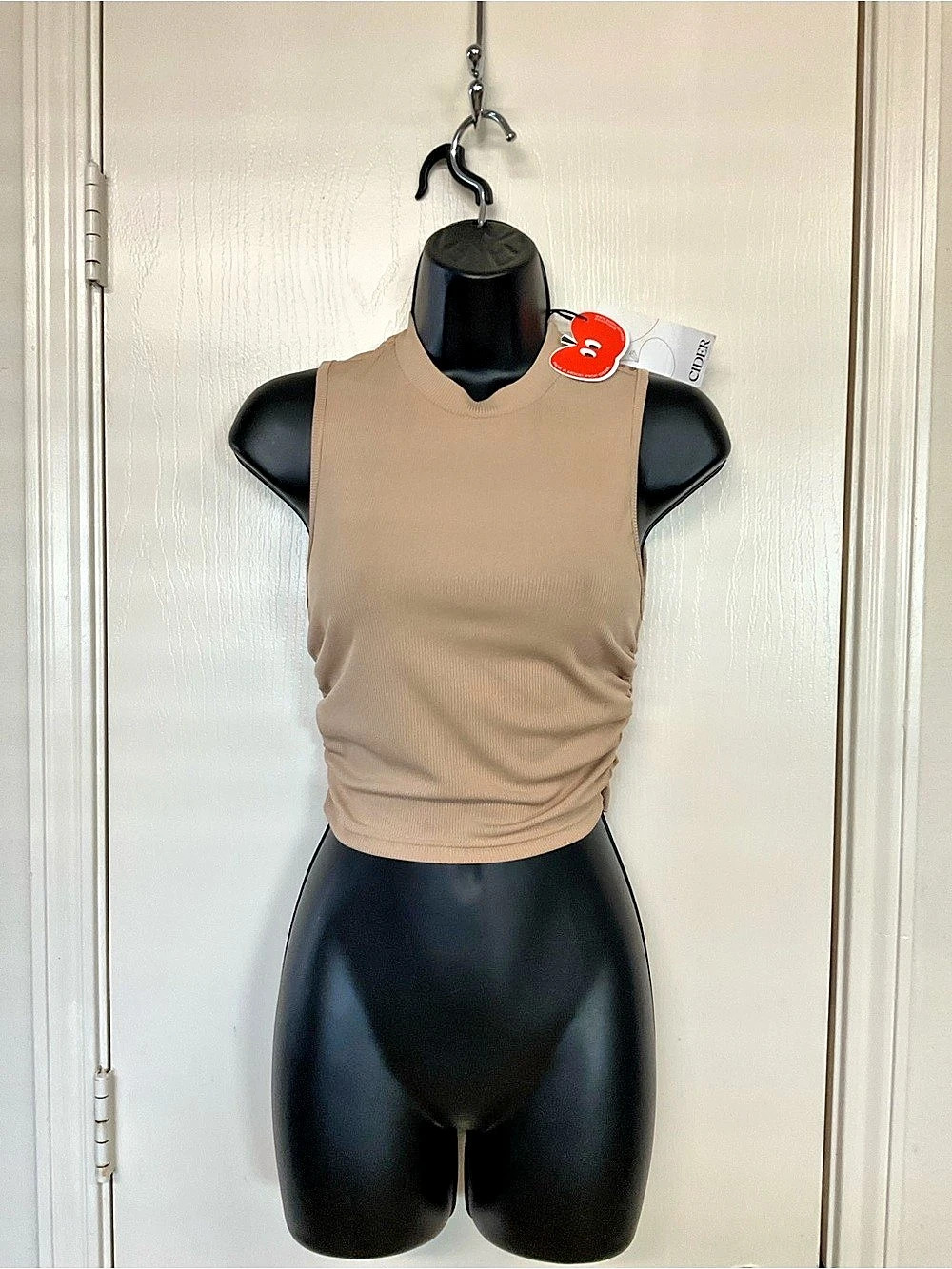 CIDER Ribbed Mock Neck Ruched Tank Top